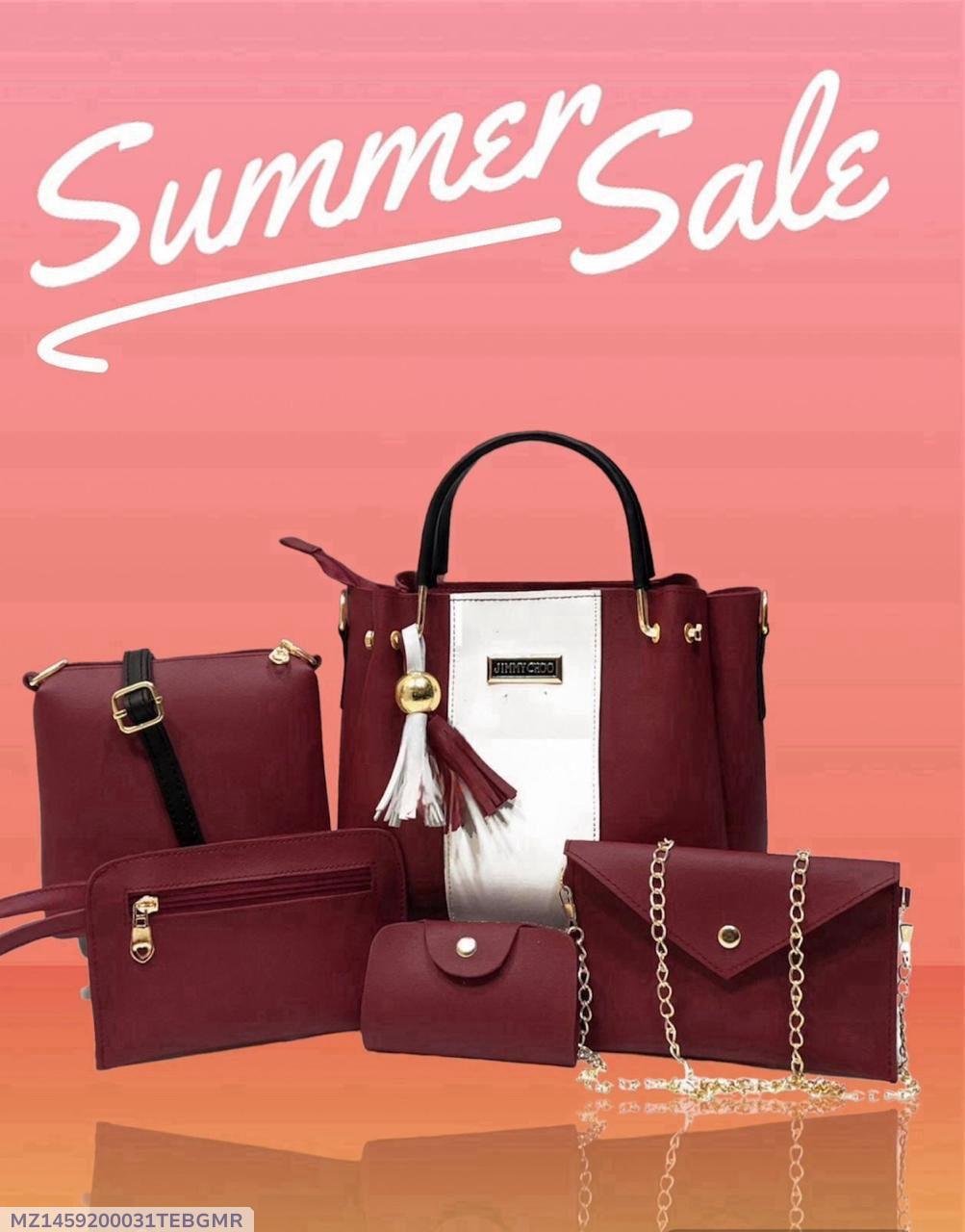 5pcs Hand Bag Maroon Rexine