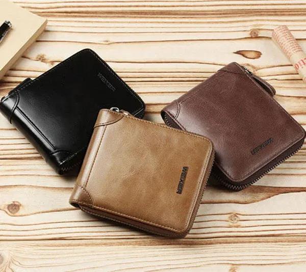 Leather wallet Brown Zipper Short
