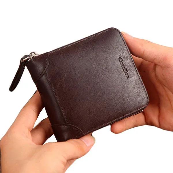 Leather wallet Brown Zipper Short