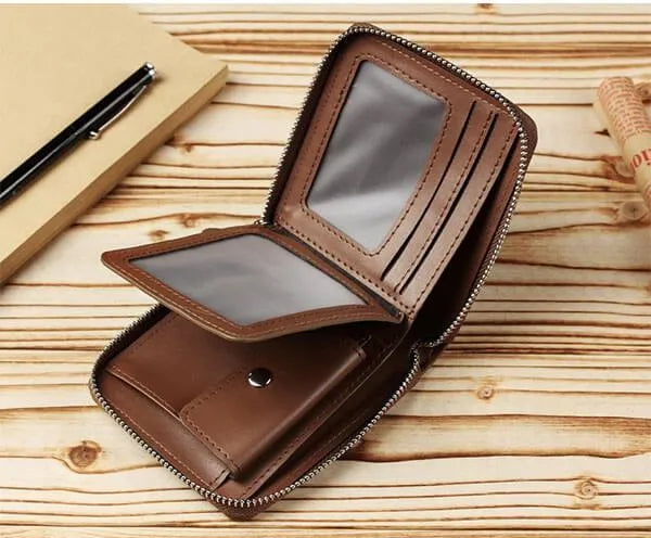 Leather wallet Brown Zipper Short