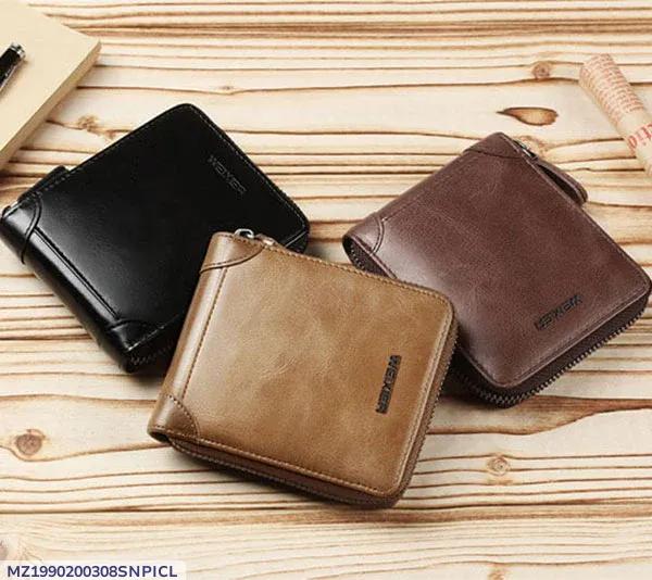 Leather wallet Brown Zipper Short
